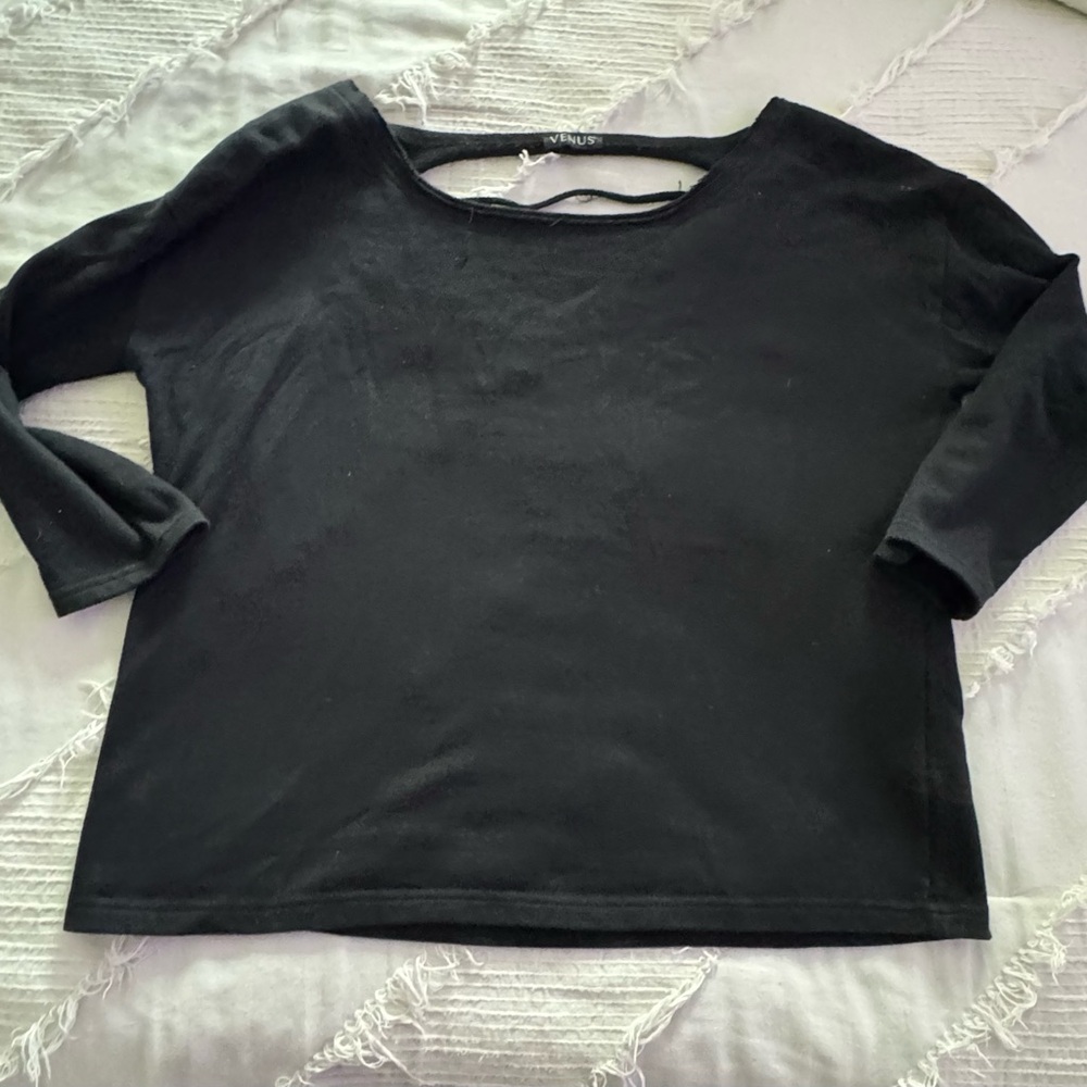 VENUS Black Long Sleeve Boatneck Knit Top